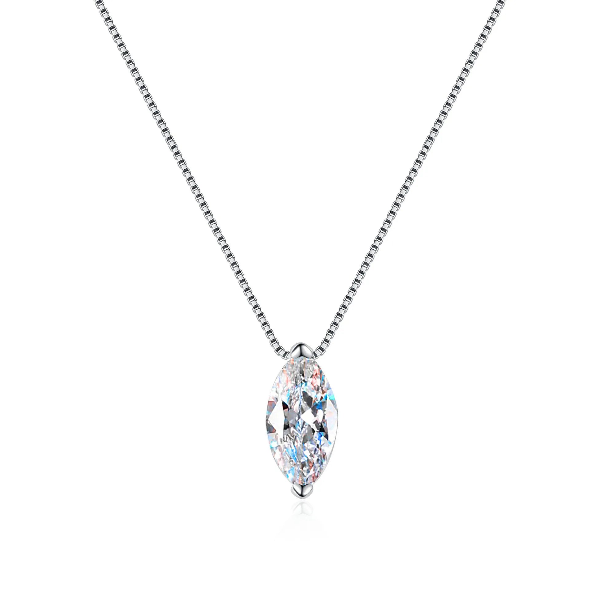 1CT Marquise Cut Zircon Pendant Necklace for Women – 925 Sterling Silver, Rhodium Plated, Ideal for Anniversary or Party