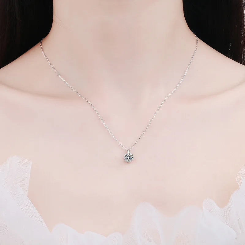 2CT Round Cut Zircon Pendant Necklace for Women – Rhodium-Plated 925 Sterling Silver, Elegant Gift for Engagement or Wedding