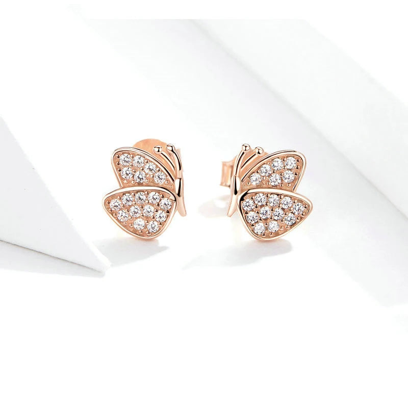 Gold Plated Butterfly Stud Earrings – 925 Silver, Elegant Women’s Jewelry
