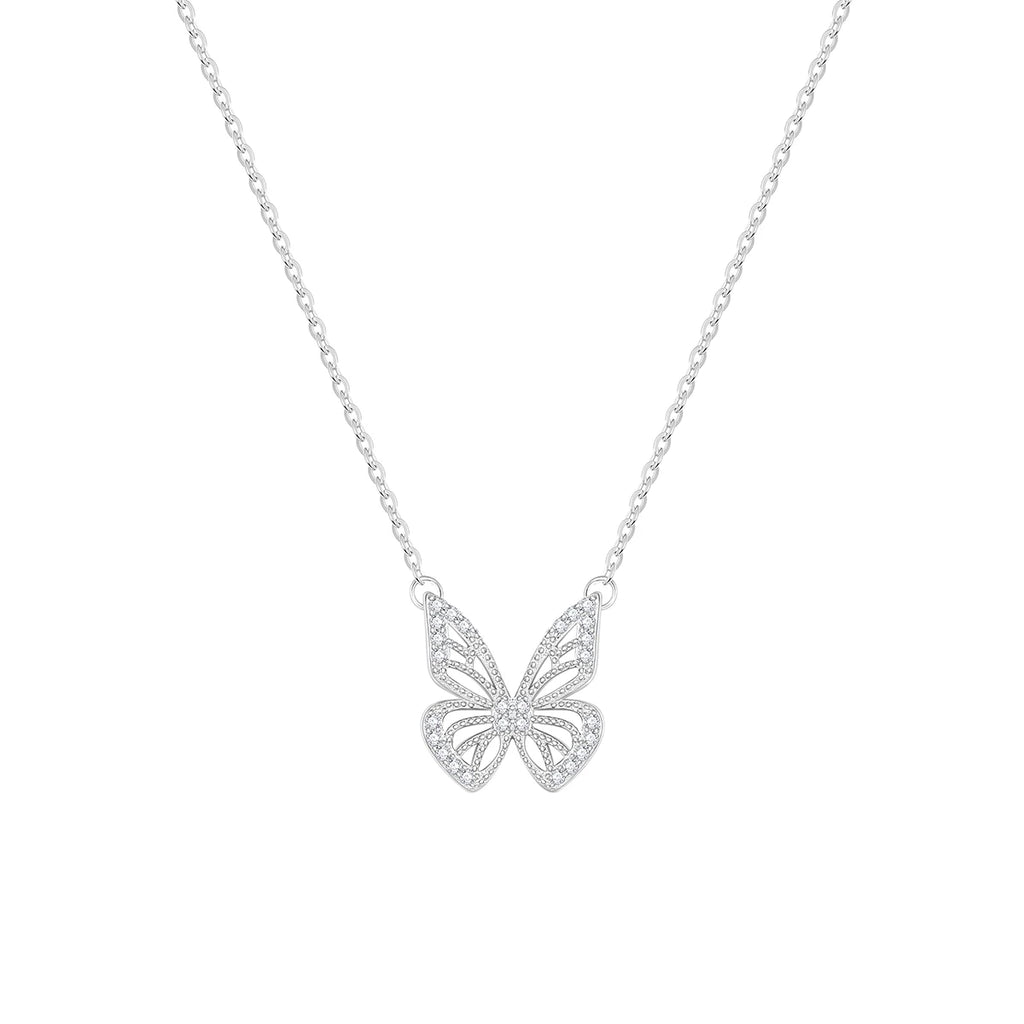 Butterfly Pendant Necklace for Women – 925 Sterling Silver with Zirconia, Gold & Silver Plated, Elegant Jewelry Gift