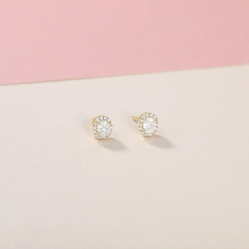 925 Sterling Silver Oval Cut Stud Earrings for Women – 0.5CT Cubic Zirconia, 18K Gold Plated