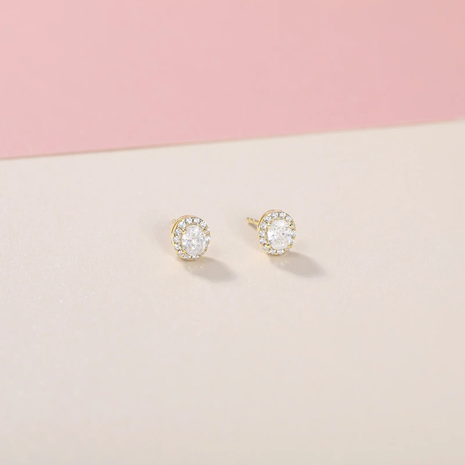 925 Sterling Silver Oval Cut Stud Earrings for Women – 0.5CT Cubic Zirconia, 18K Gold Plated