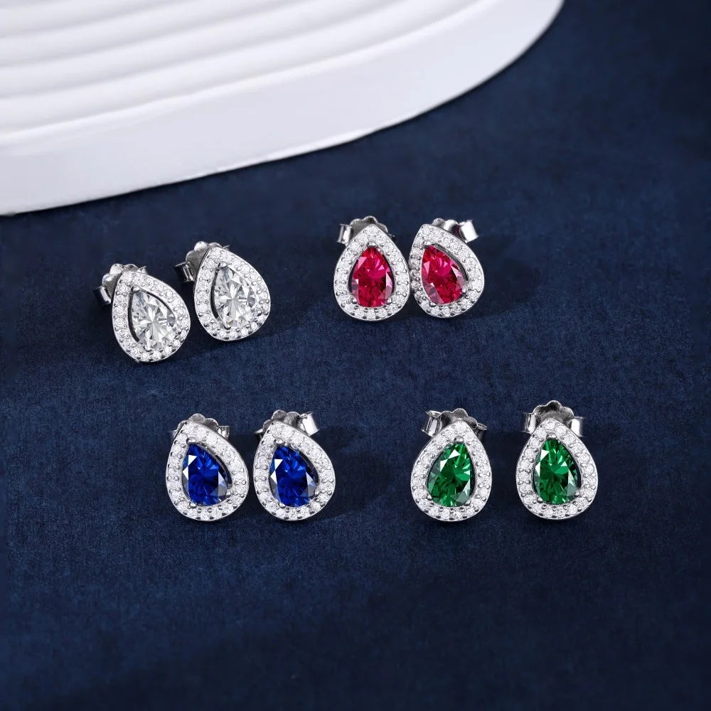 925 Sterling Silver Pear Cut Stud Earrings – 0.25ct Cubic Zirconia Luxury Design for Women