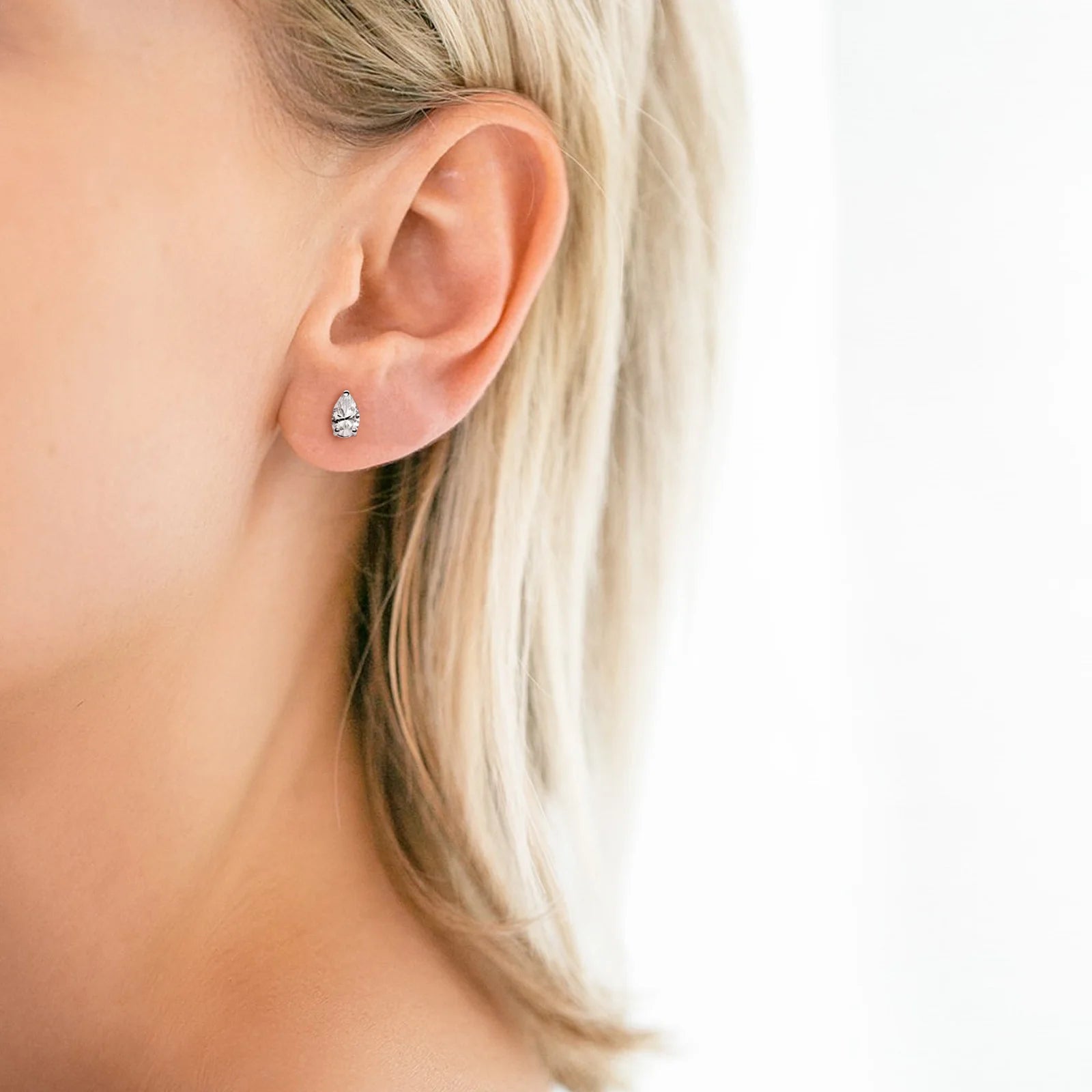 1 Carat Teardrop Cut CZ Stud Earrings for Women – 925 Sterling Silver, Valentine's Day Gift