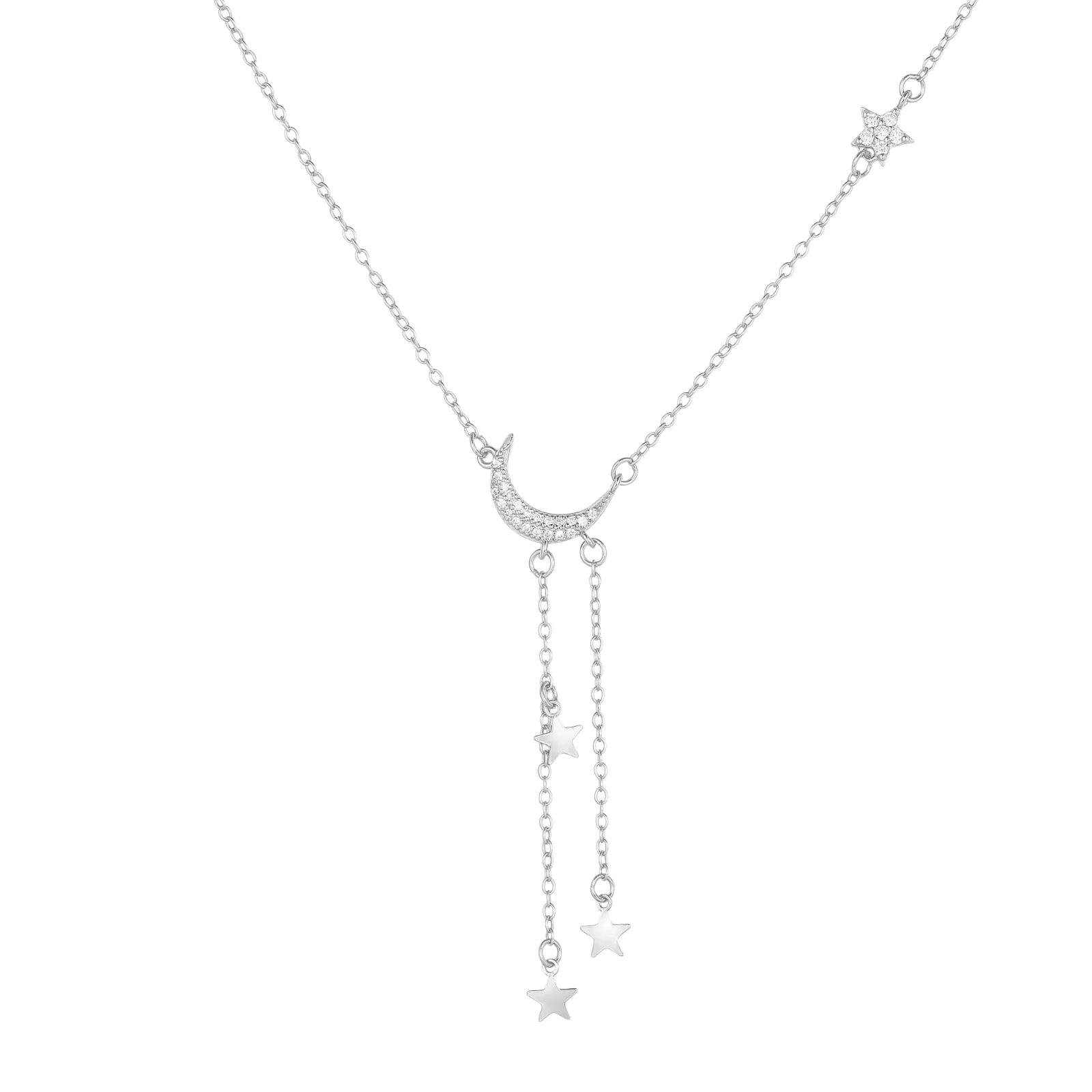 Moon and Star Pendant Necklace for Women – 925 Sterling Silver with Zircon, Rhodium or Gold Plated Celestial Jewelry