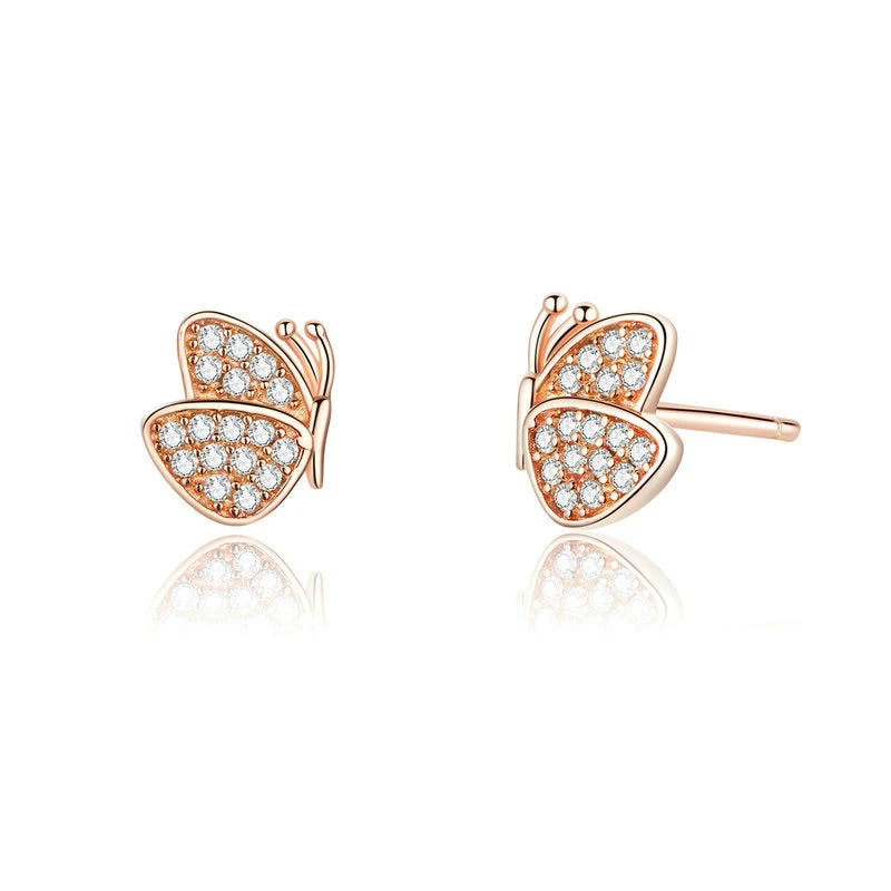 Gold Plated Butterfly Stud Earrings – 925 Silver, Elegant Women’s Jewelry