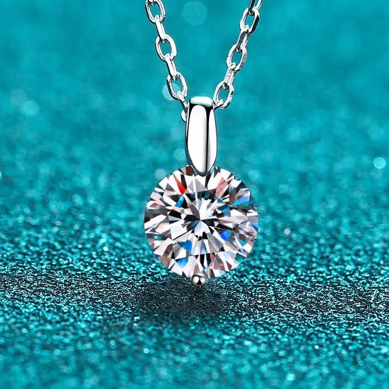 2CT Round Cut Zircon Pendant Necklace for Women – Rhodium-Plated 925 Sterling Silver, Elegant Gift for Engagement or Wedding