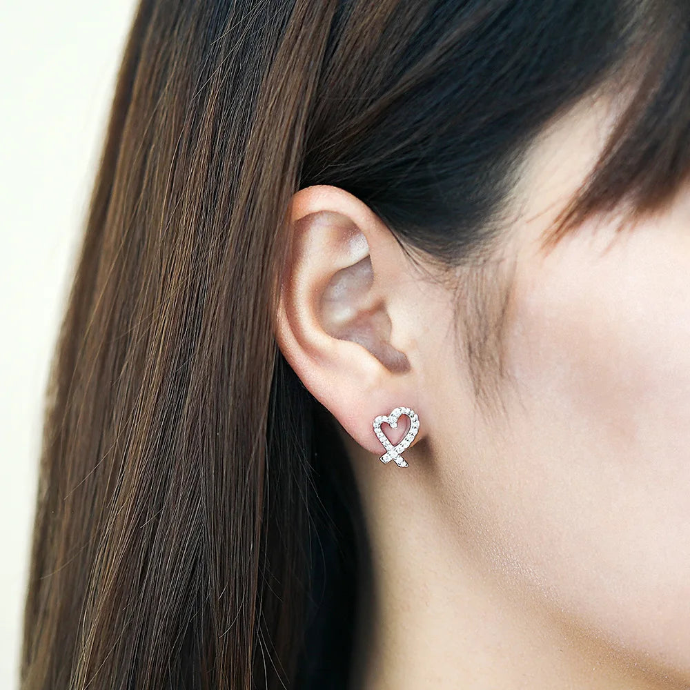 925 Sterling Silver Heart-Shaped Stud Earrings – Micro-Inlaid Zircon Design for Women