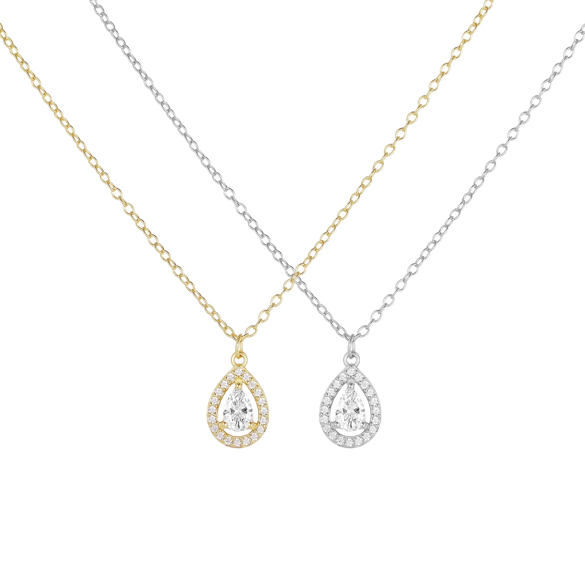 Pear Cut Zircon Pendant Necklace for Women – 925 Sterling Silver, Rhodium or Gold Plated, Ideal for Wedding or Gift