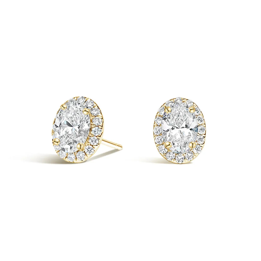 925 Sterling Silver Oval Cut Stud Earrings for Women – 0.5CT Cubic Zirconia, 18K Gold Plated
