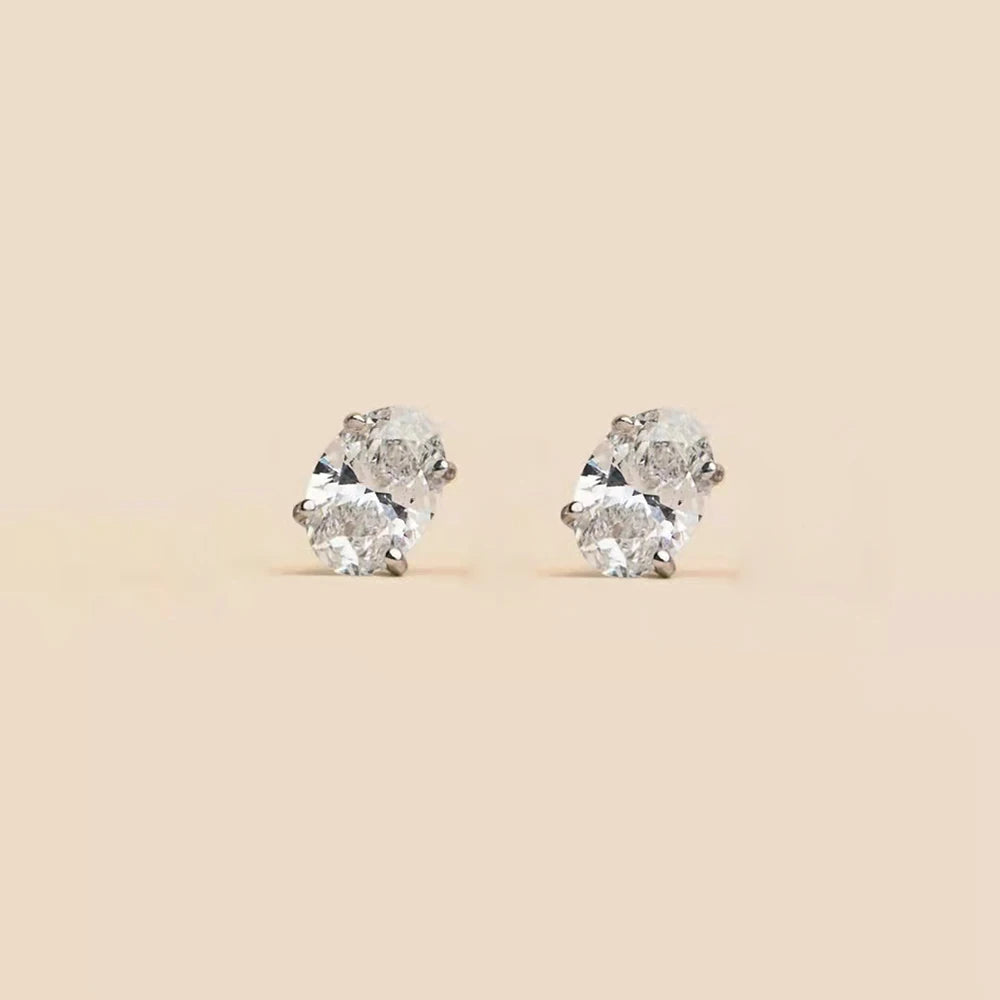 1CT Oval Cut CZ Stud Earrings for Women – Hypoallergenic 925 Sterling Silver, Rhodium Plated Finish