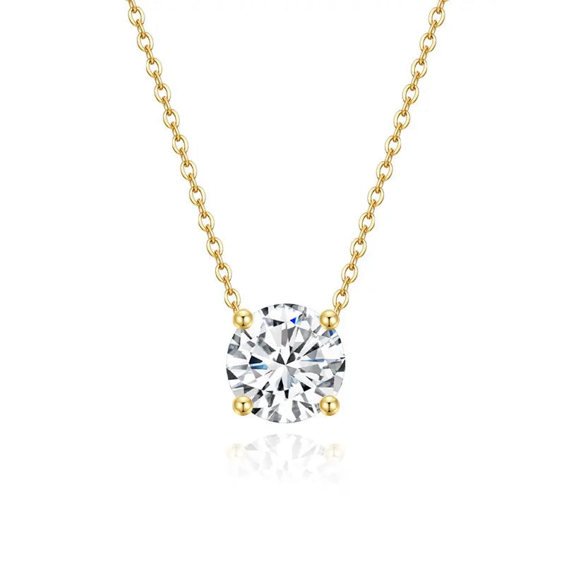 1.5CT Solitaire Round CZ Pendant Necklace for Women – 925 Sterling Silver with 14K Gold or Rose Gold Plating