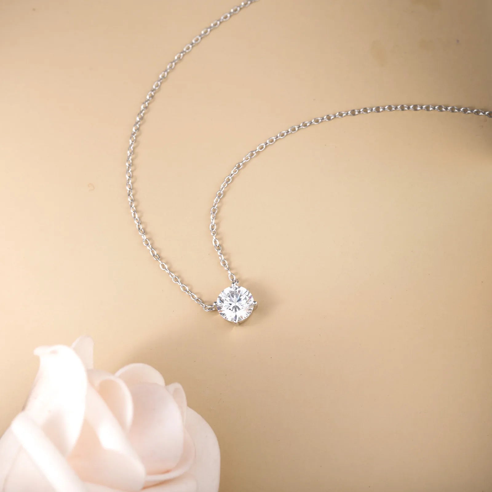 1.5CT Solitaire Round CZ Pendant Necklace for Women – 925 Sterling Silver with 14K Gold or Rose Gold Plating
