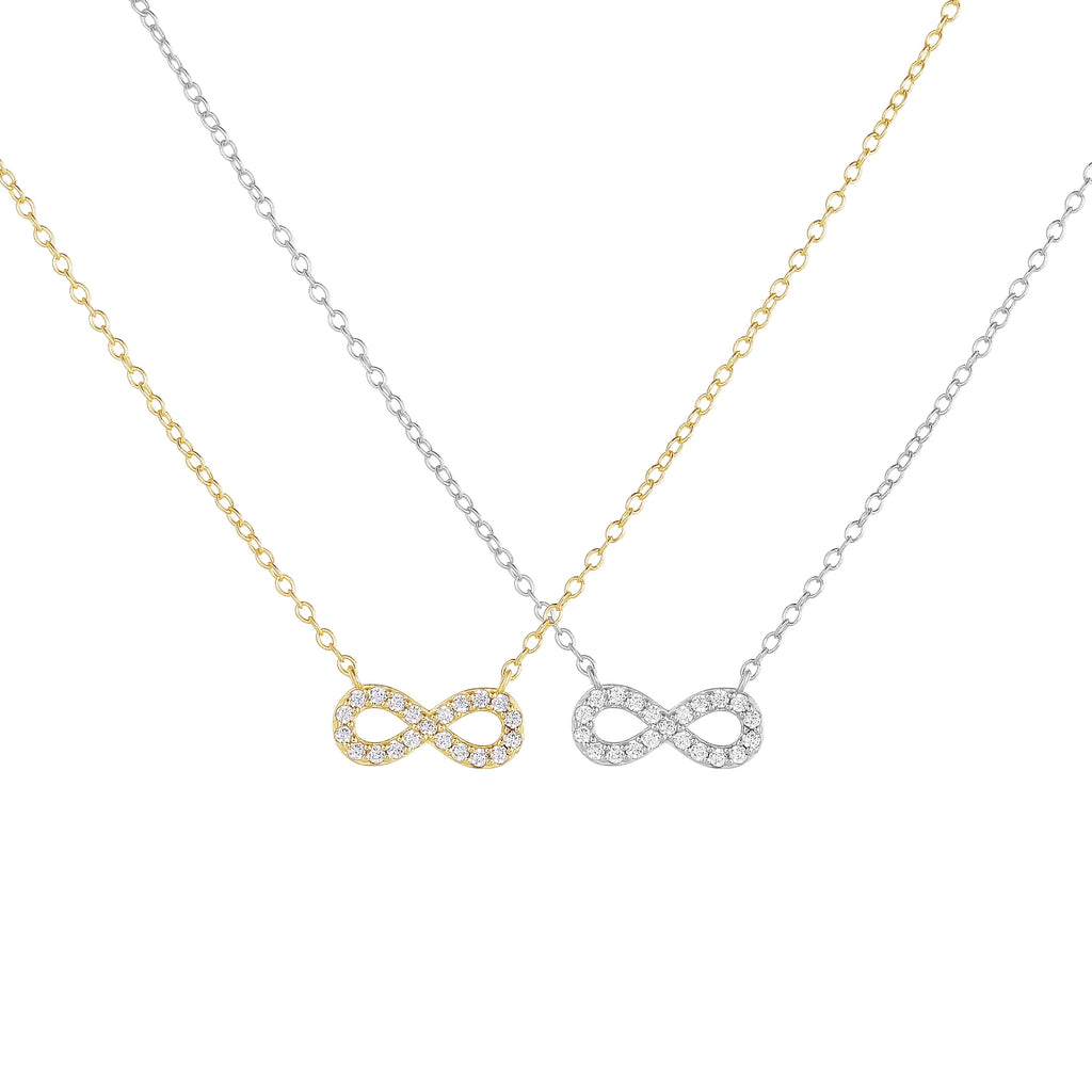 Infinity Pendant Necklace for Women – 925 Sterling Silver with Zircon, Rhodium or Gold Plated, Elegant Gift for Anniversary or Party