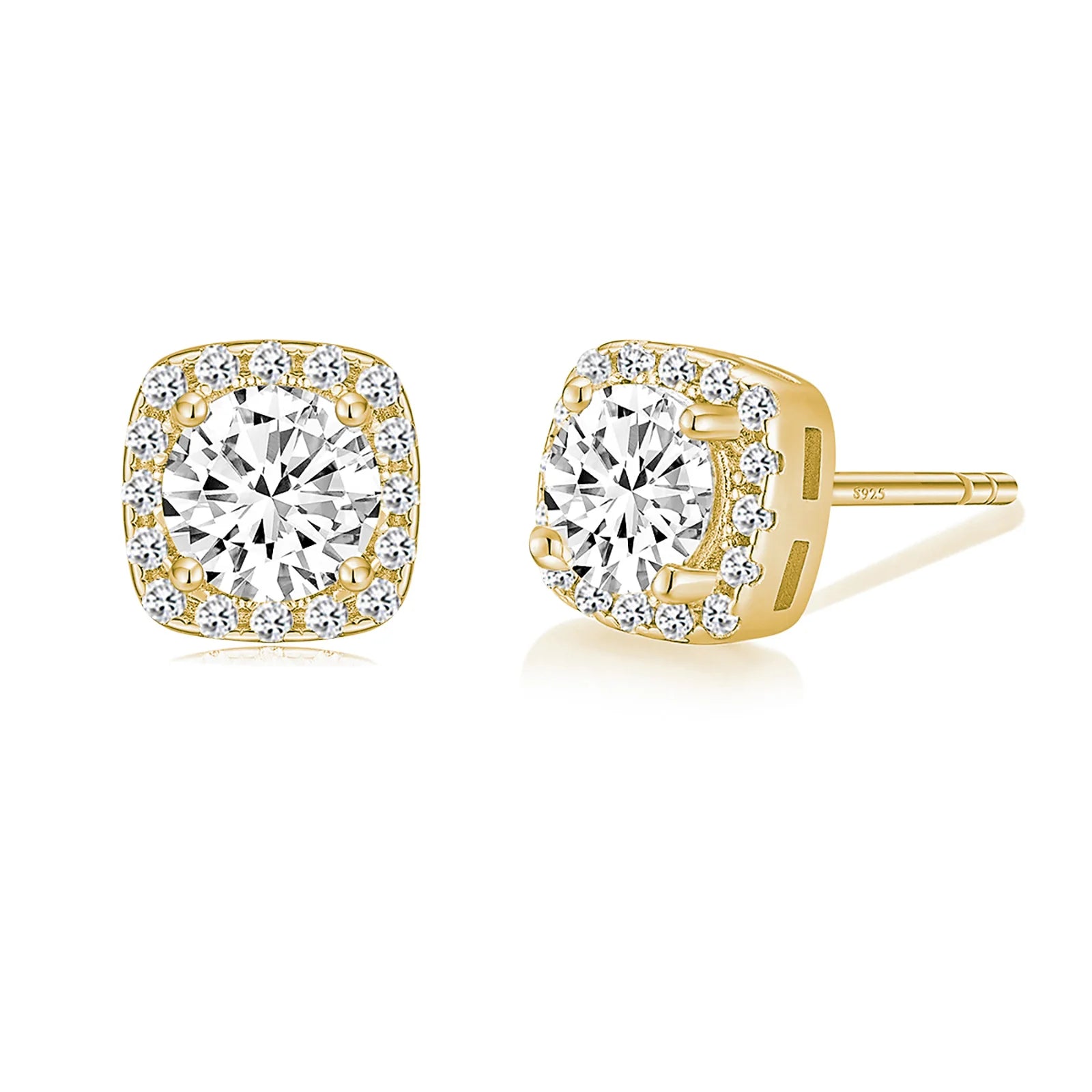 0.5CT Round Cubic Zirconia Stud Earrings for Women – 925 Sterling Silver, 18K Gold Plated