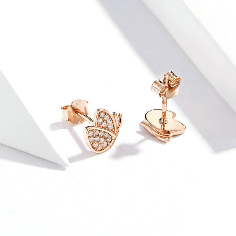 Gold Plated Butterfly Stud Earrings – 925 Silver, Elegant Women’s Jewelry