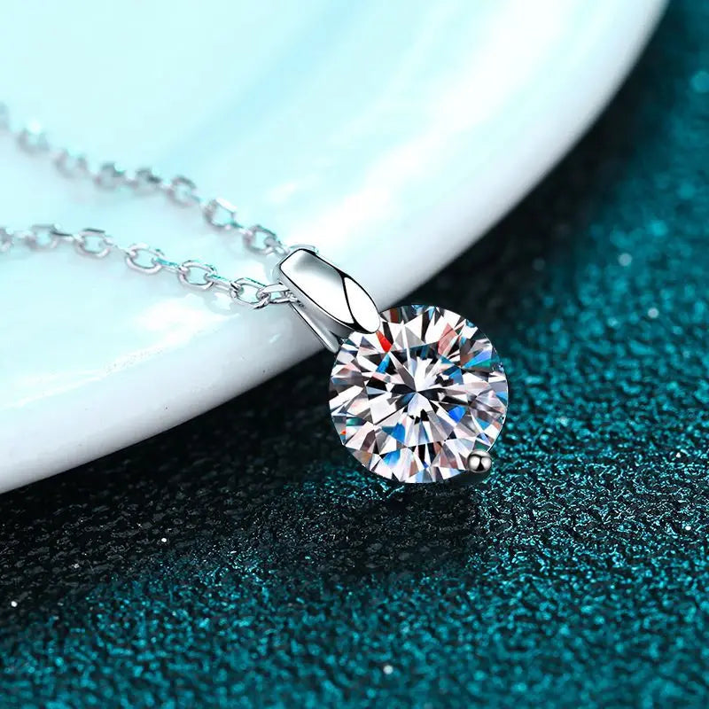 2CT Round Cut Zircon Pendant Necklace for Women – Rhodium-Plated 925 Sterling Silver, Elegant Gift for Engagement or Wedding
