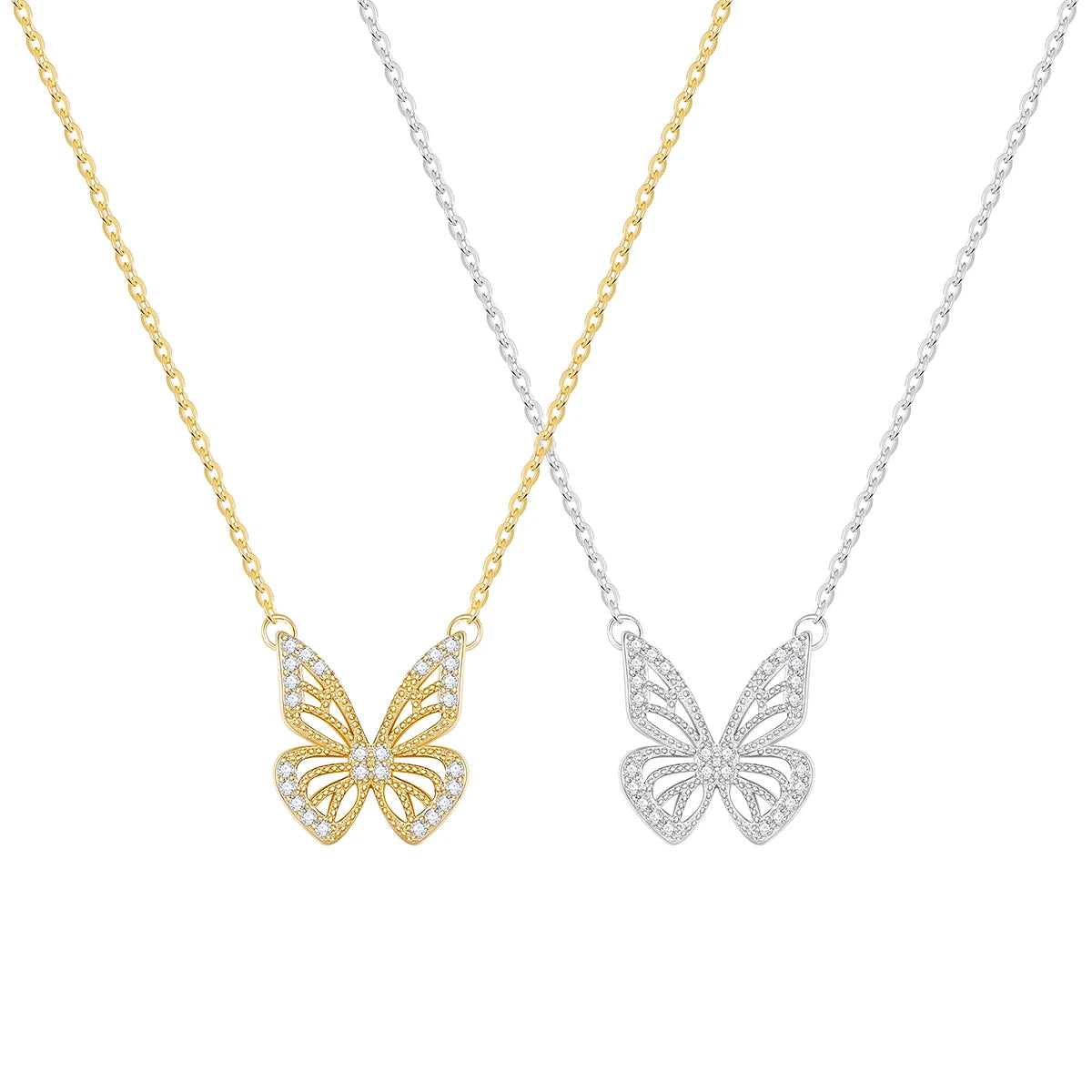 Butterfly Pendant Necklace for Women – 925 Sterling Silver with Zirconia, Gold & Silver Plated, Elegant Jewelry Gift
