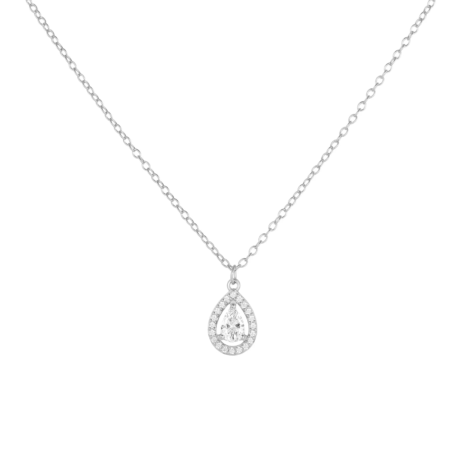 Pear Cut Zircon Pendant Necklace for Women – 925 Sterling Silver, Rhodium or Gold Plated, Ideal for Wedding or Gift