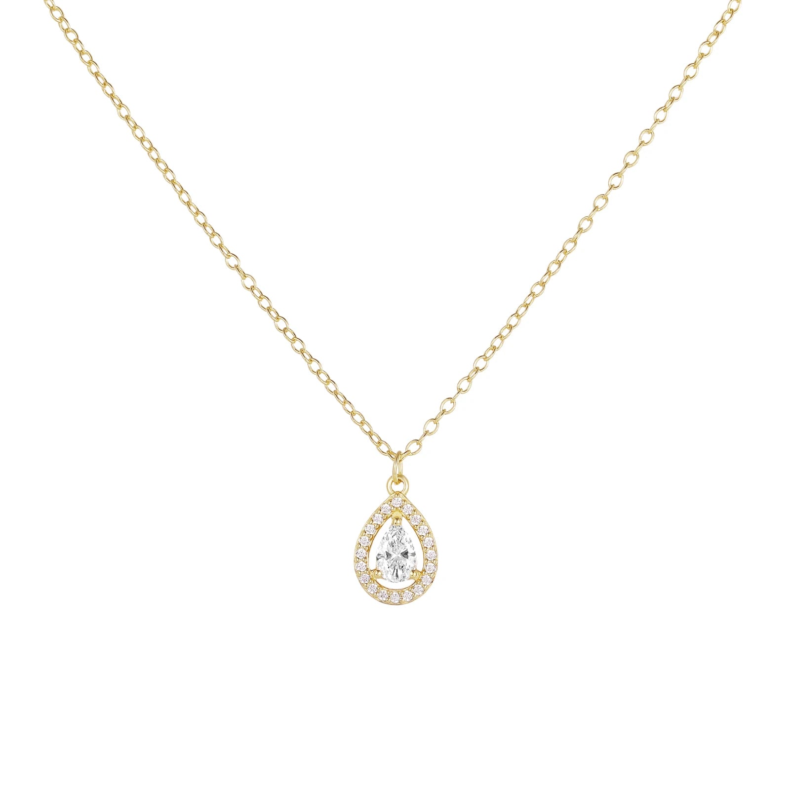 Pear Cut Zircon Pendant Necklace for Women – 925 Sterling Silver, Rhodium or Gold Plated, Ideal for Wedding or Gift