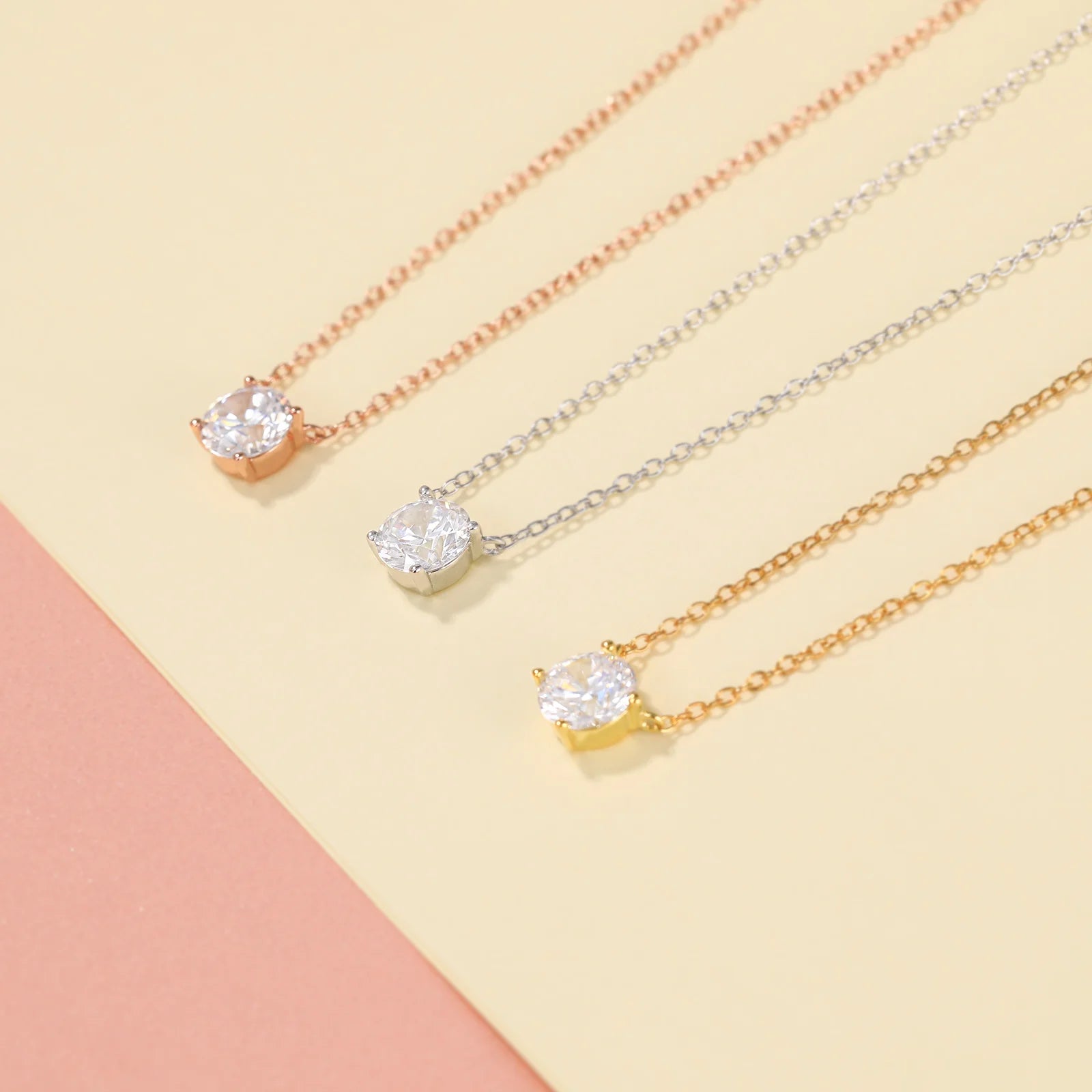 1.5CT Solitaire Round CZ Pendant Necklace for Women – 925 Sterling Silver with 14K Gold or Rose Gold Plating