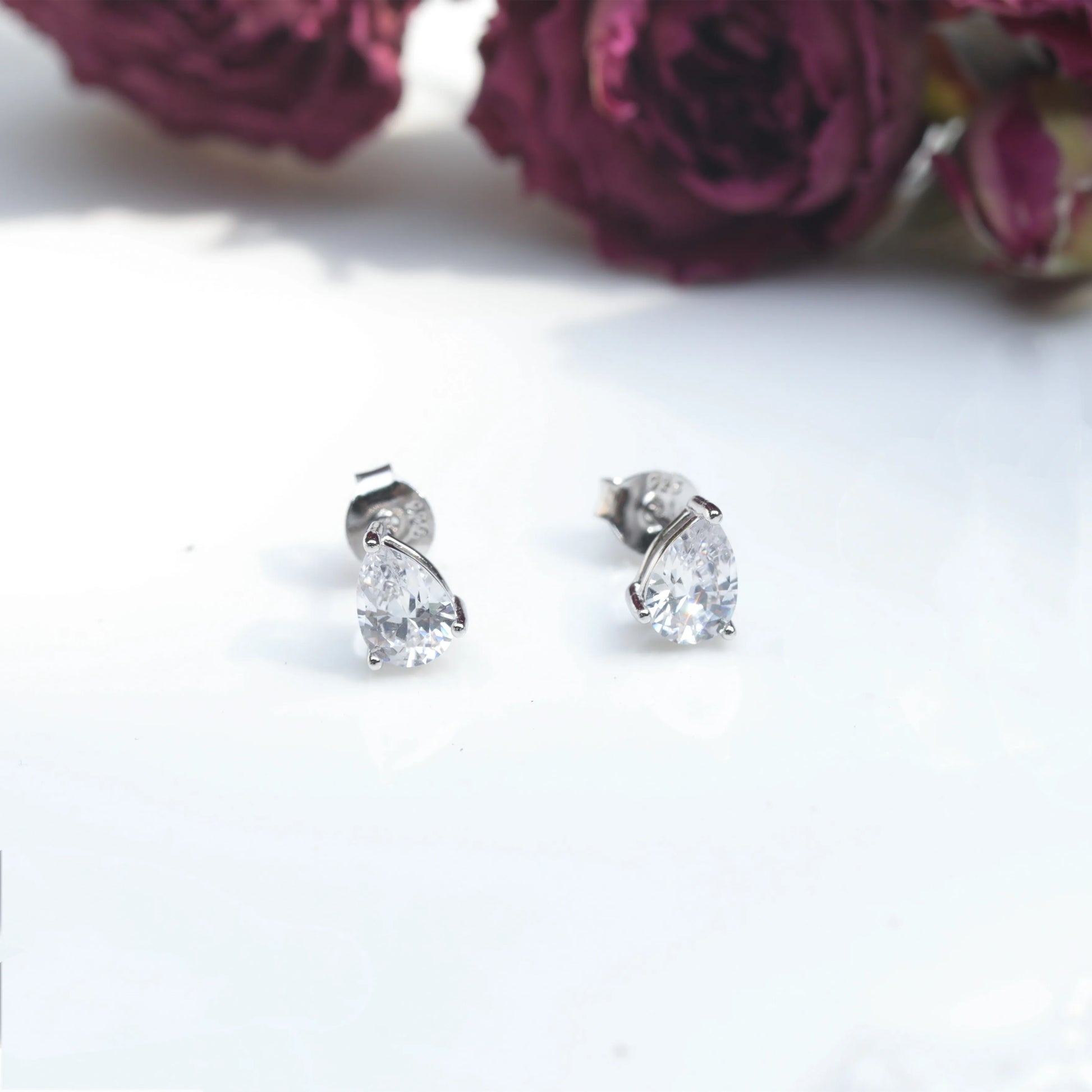 1 Carat Teardrop Cut CZ Stud Earrings for Women – 925 Sterling Silver, Valentine's Day Gift