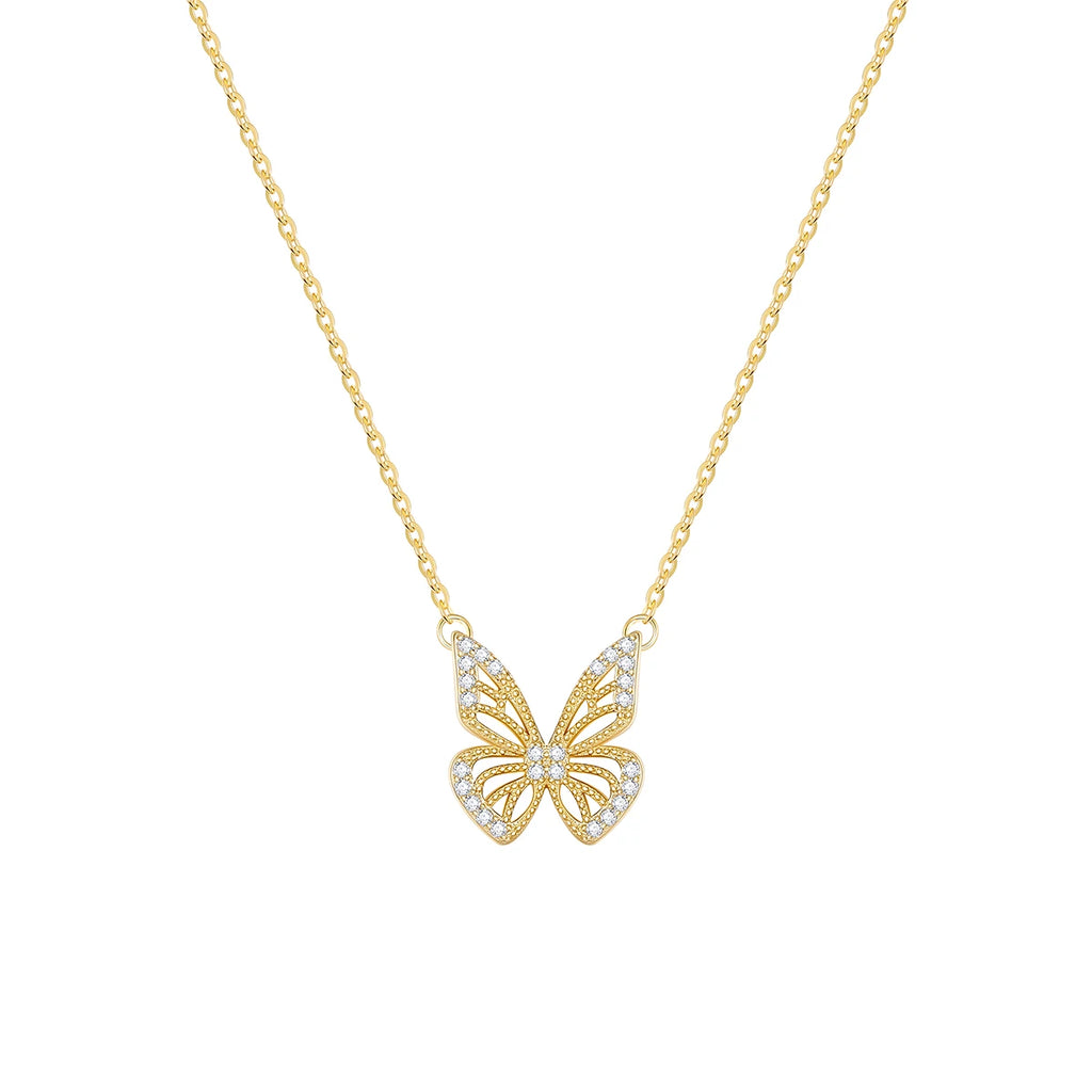 Butterfly Pendant Necklace for Women – 925 Sterling Silver with Zirconia, Gold & Silver Plated, Elegant Jewelry Gift