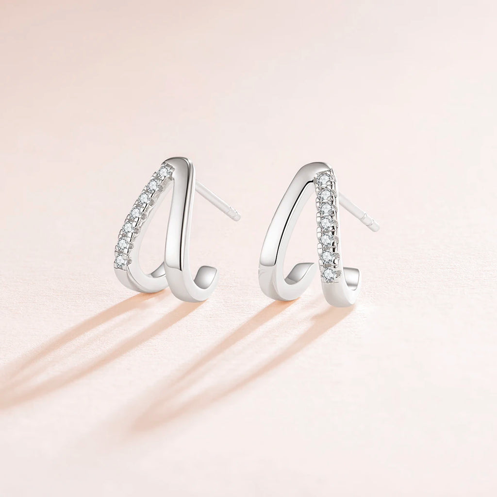 925 Sterling Silver V-Shape Stud Earrings for Women – Cubic Zirconia Fashion Jewelry Gift