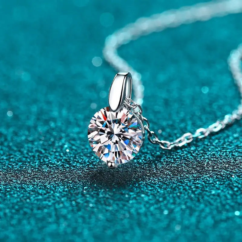 2CT Round Cut Zircon Pendant Necklace for Women – Rhodium-Plated 925 Sterling Silver, Elegant Gift for Engagement or Wedding