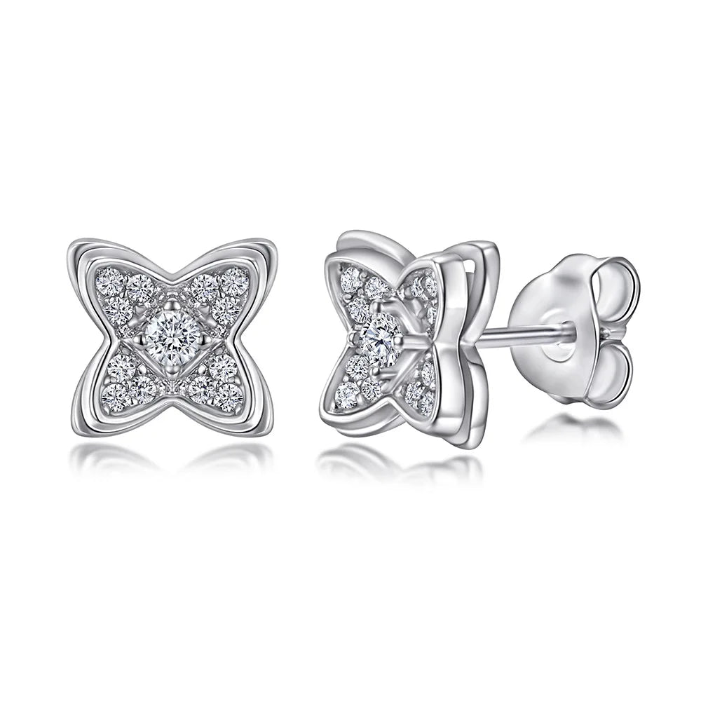 925 Sterling Silver Four Leaf Clover Stud Earrings for Women – Lucky Double Layer Minimalist Jewelry