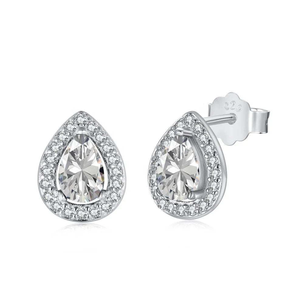 925 Sterling Silver Pear Cut Stud Earrings – 0.25ct Cubic Zirconia Luxury Design for Women