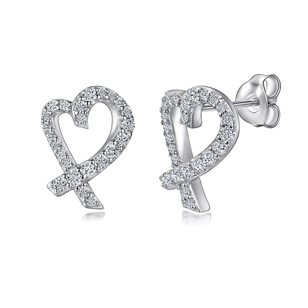 925 Sterling Silver Heart-Shaped Stud Earrings – Micro-Inlaid Zircon Design for Women