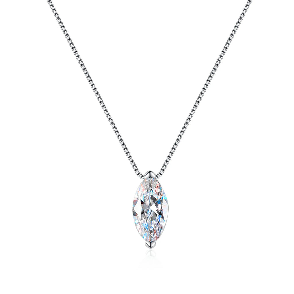 1CT Marquise Cut Zircon Pendant Necklace for Women – 925 Sterling Silver, Rhodium Plated, Ideal for Anniversary or Party
