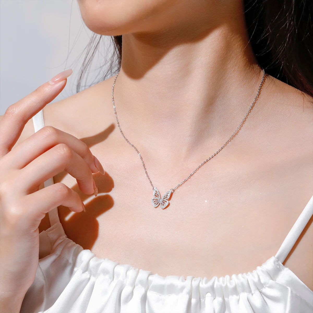 Butterfly Pendant Necklace for Women – 925 Sterling Silver with Zirconia, Gold & Silver Plated, Elegant Jewelry Gift