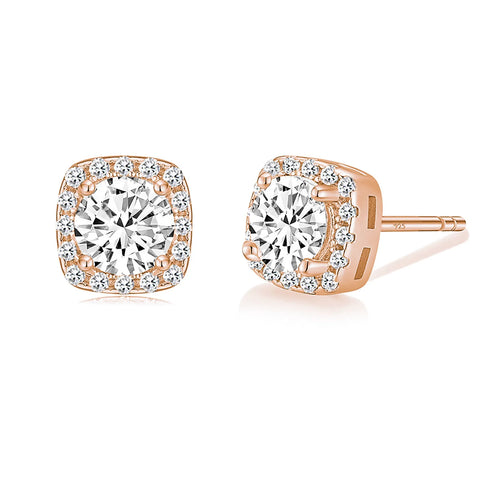 0.5CT Round Cubic Zirconia Stud Earrings for Women – 925 Sterling Silver, 18K Gold Plated