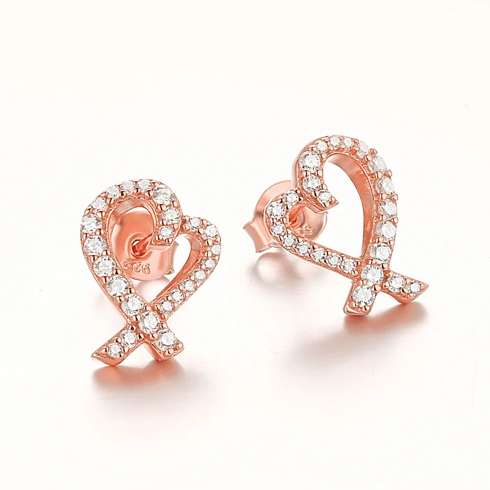 925 Sterling Silver Heart-Shaped Stud Earrings – Micro-Inlaid Zircon Design for Women