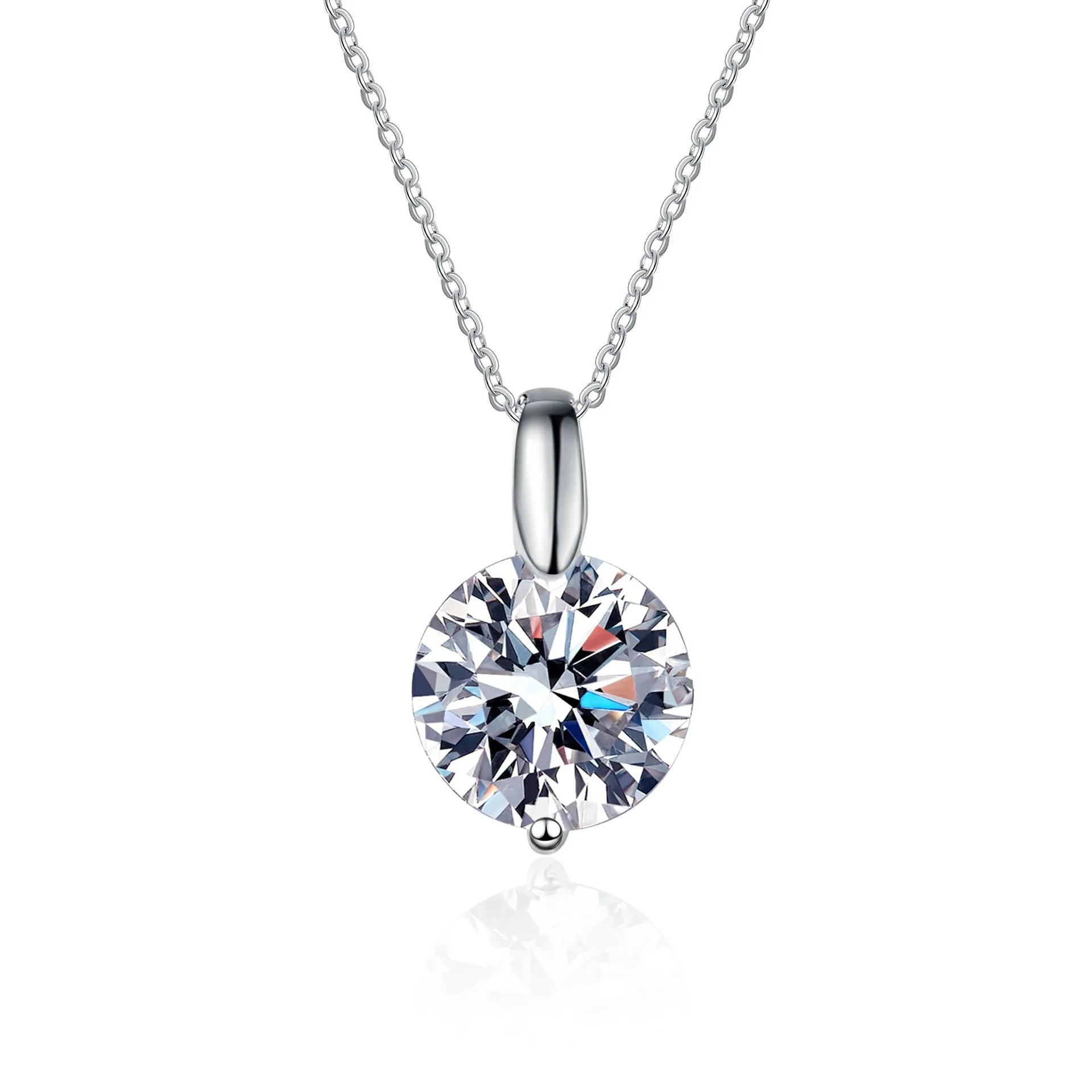 2CT Round Cut Zircon Pendant Necklace for Women – Rhodium-Plated 925 Sterling Silver, Elegant Gift for Engagement or Wedding