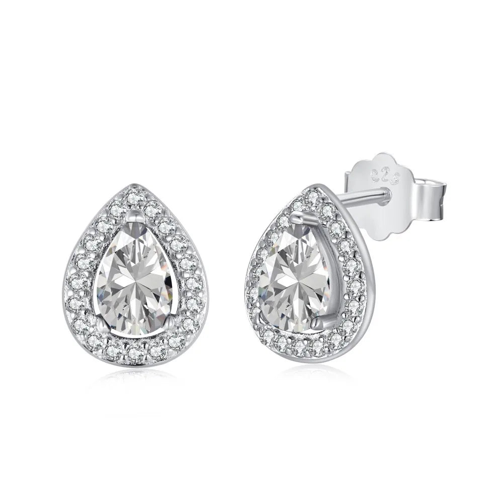 925 Sterling Silver Pear Cut Stud Earrings – 0.25ct Cubic Zirconia Luxury Design for Women