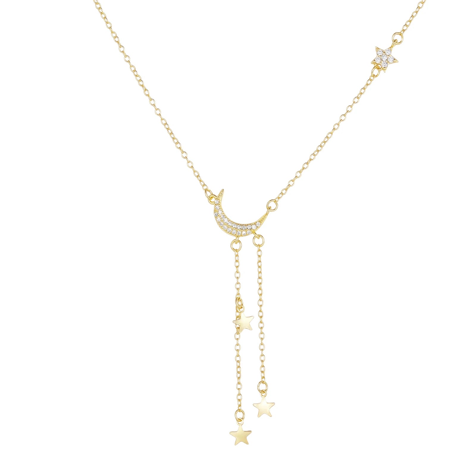 Moon and Star Pendant Necklace for Women – 925 Sterling Silver with Zircon, Rhodium or Gold Plated Celestial Jewelry
