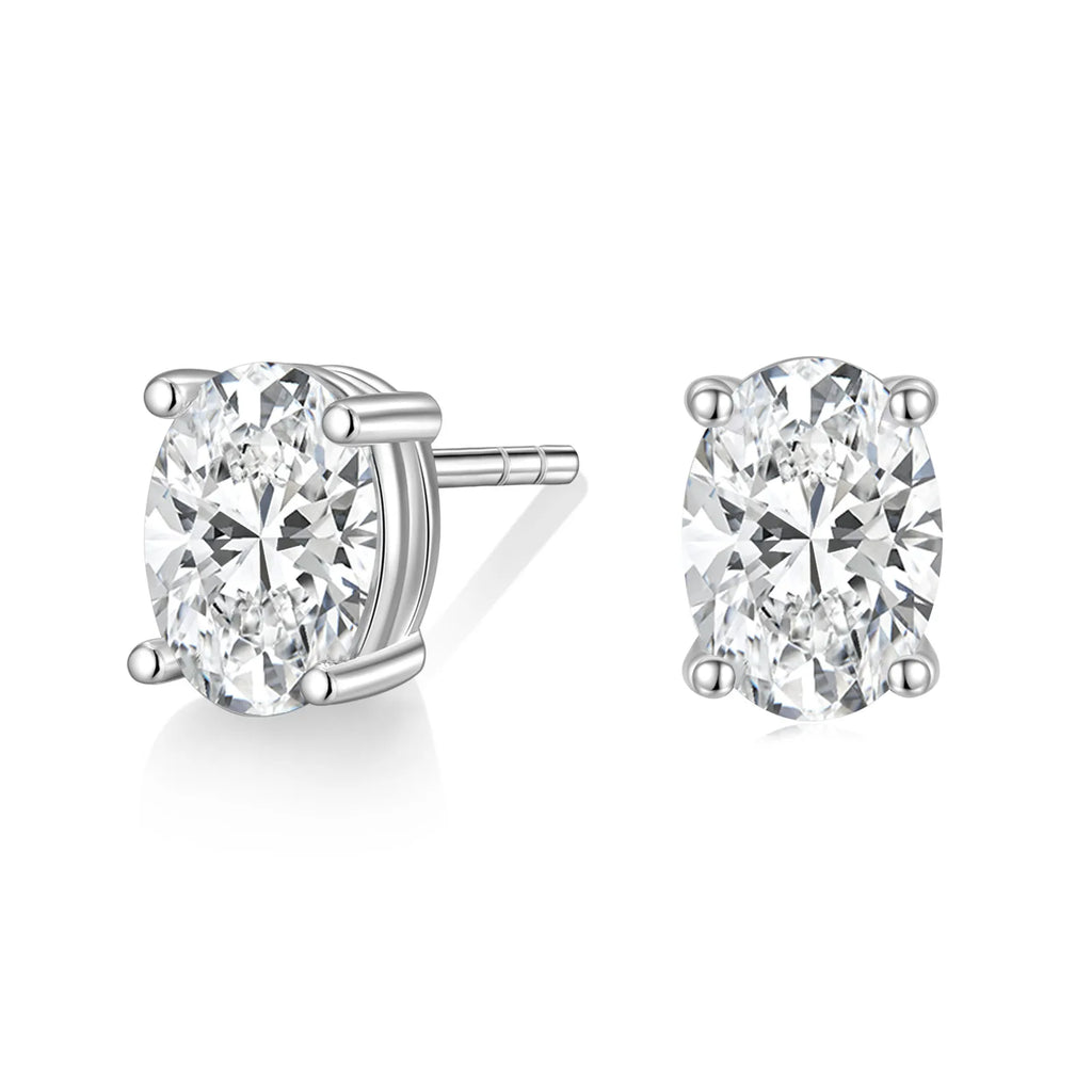 1CT Oval Cut CZ Stud Earrings for Women – Hypoallergenic 925 Sterling Silver, Rhodium Plated Finish